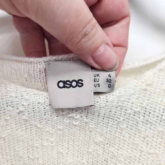 NWT ASOS Cream Wool Blend Nubby Fringe Sweater Knit Mini Boho Dress Women's 0 - Picture 2 of 9